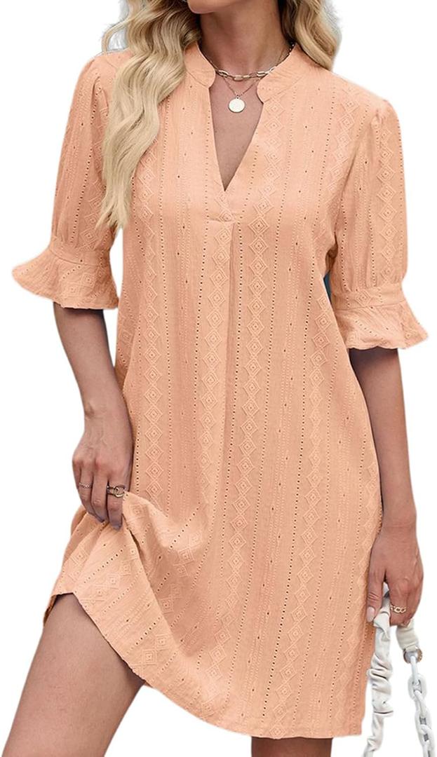 PerZeal Shirts Dress for Women V Neck Short Sleeves Casual Flowy Summer Beach Vacation Shifts
