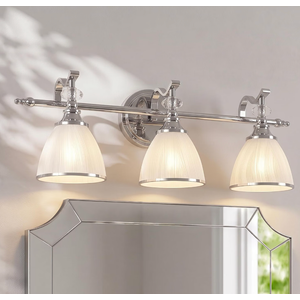 ANDY STAR Bathroom Light Fixture, 3-Light Bathroom Vanity Light Brushed Nickel, Vintage Wall Sconce with Hand-Painted Frosted Lampshade, Polished Chrome, Living Room, Restroom