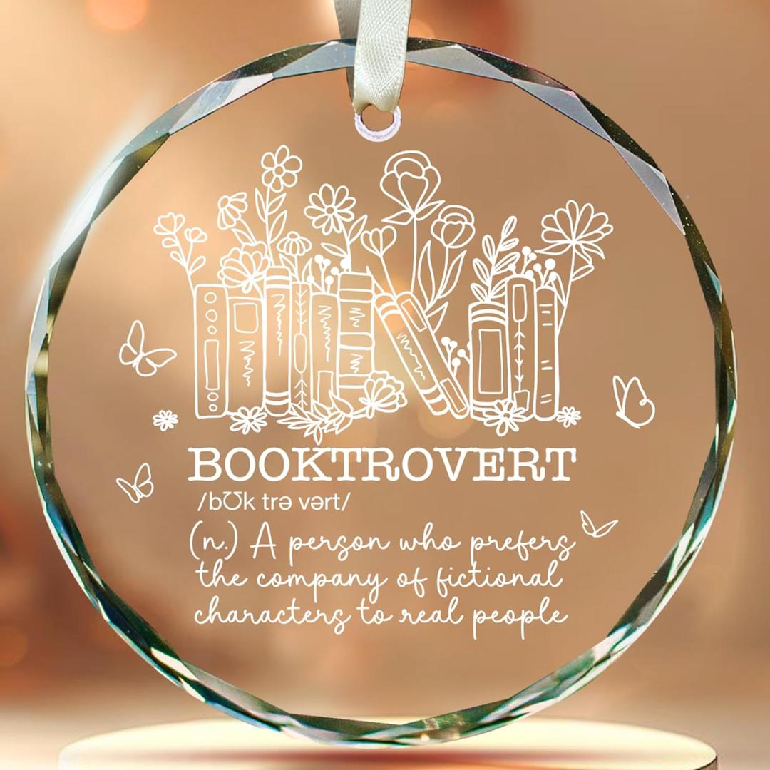 Book Ornaments for Christmas Tree, Lover Ornaments - Gifts for Book Lovers Women, Bookworms, Librarian, Booktrovert, Readers Ornament - Glass Ornament