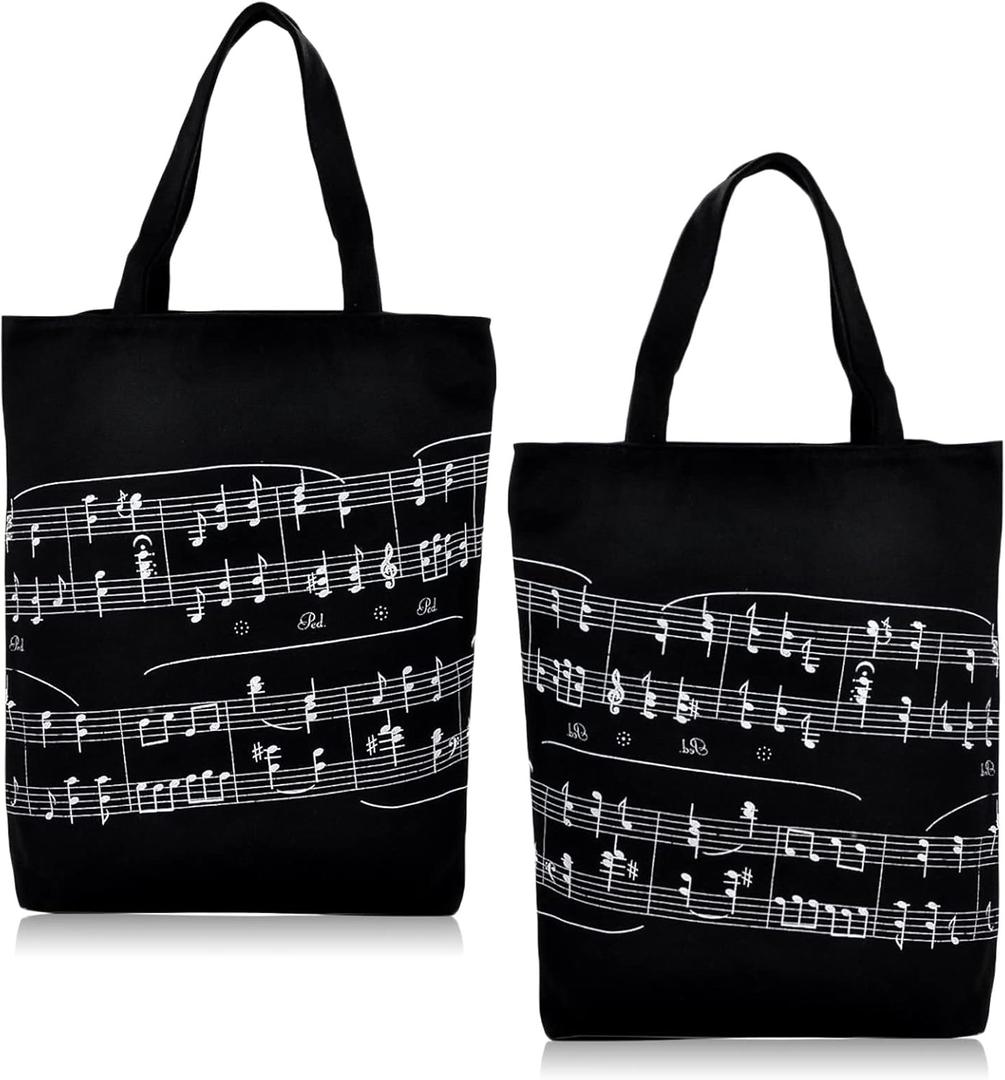 Reusable Grocery Bags,Music bag,Canvas Tote Bag Perfect for Shopping (Staff Notation Pattern L 2p)