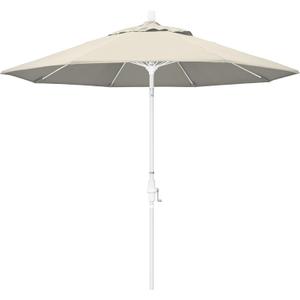 California Umbrella 9' Round Aluminum Pole Fiberglass Rib Market Umbrella, Crank Lift, Collar Tilt, White Pole, Antique Beige Olefin
