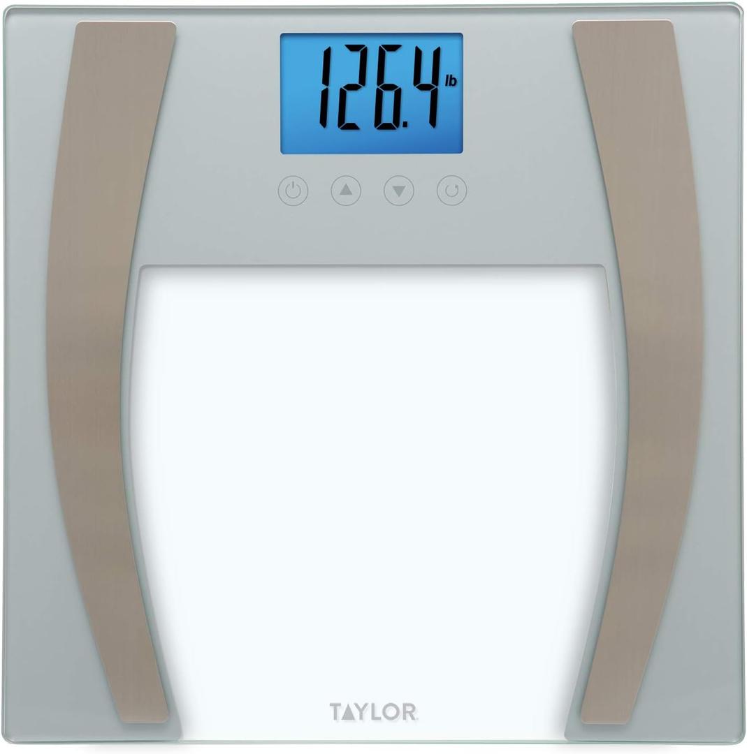 Taylor Digital Glass Body Composition Scale, Bathroom Scale for Body Weight, Measures Body Fat, Body Water, and Muscle Mass, Athlete Mode, 4-User Recognition, FSA HSA Eligible, 400 lb Capacity, Silver