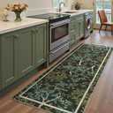 Jinchan 6ft Washable Round Area Rug, Botanical Birds Non-Slip, Moss Green
