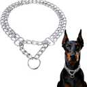 Silver Dogs Choker Chain Collar, Double Row Martingale Chain Dog Collars, Chew Proof Metal Cuban Link Dog Collar Adjustable for Small Medium Large Breed Dogs (2 Row, M)