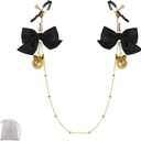 2 x Adjustable Nipple Clamps with Chain Non Piercing Nipple Clips with Bells Attractive Nipple Clip Body Jewelry (Black A)