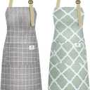 NLUS 2 Pack Kitchen Cooking Aprons, Adjustable Bib Waterproof Chef Apron with 2 Pockets for Men Women(Green Plaid/Grey Plaid)