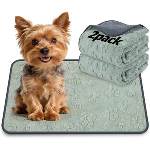 LOOBANI Washable Pee Pads for Dogs: 2 Pack Super Absorbent Reusable Puppy Pads, Leakproof and Waterproof Dog Training Pads Whelping Pads for Potty, Floor, Crate, Couch Bed and Travel, 18"x24" (Green Dog Element)