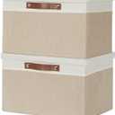 Temary Foldable Storage Bins with Lids, [2-Pack] Large Storage Baskets with Lid, Fabric Storage Bin for Organizing Home (White & Khaki, 15x11x9.5inch)