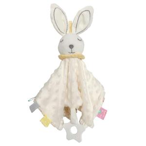 Loveys for Babies Bunny Security Blanket with Silicone Teether Tags Unisex Lovie Gift for Infant and Toddler Snuggle Toy Stuffed Animal, White 11 inch