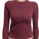 Long Sleeve Shirts for Women Crewneck Basic Tees T Shirts Fitted Crop Tops Y2k Going Out Tops (Pomegranate Red, Large)
