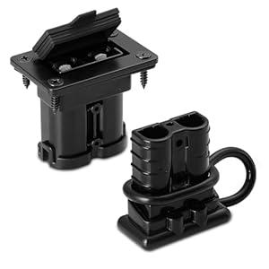 micrl 50 Amp Battery Quick Connect/ Disconnect with Waterproof Mounting Panel, 6-8 Gauge Jumper Cable Plug Connector Kit for Car, Winch and Trailer (Red Grey Black) (Black)