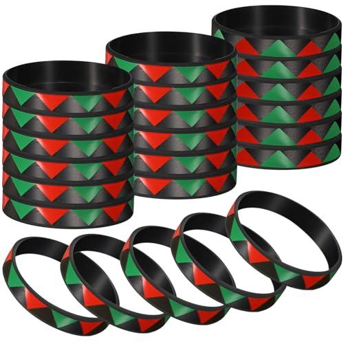 Wettarn 24 Pcs Black History Month Bracelets Bulk African American Silicone Rubber Bracelet Juneteenth Kente Wristbands for Juneteenth Party Favors Gifts(Green/Black/Red)