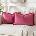 FUTEI Hot Pink Velvet Decorative Throw Pillow Covers 12x20 Set of 2,Soft Cozy Edge with Tassels Lumbar Pillow Cases,Boho Modern Home Decor for Couch Bed Living Room