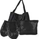 Women's Foldable Flats  Portable Ballet Slippers Shoes for Travel, Wedding  Fits in Purse (XX-Large, Black Sequin+expandable Tote)