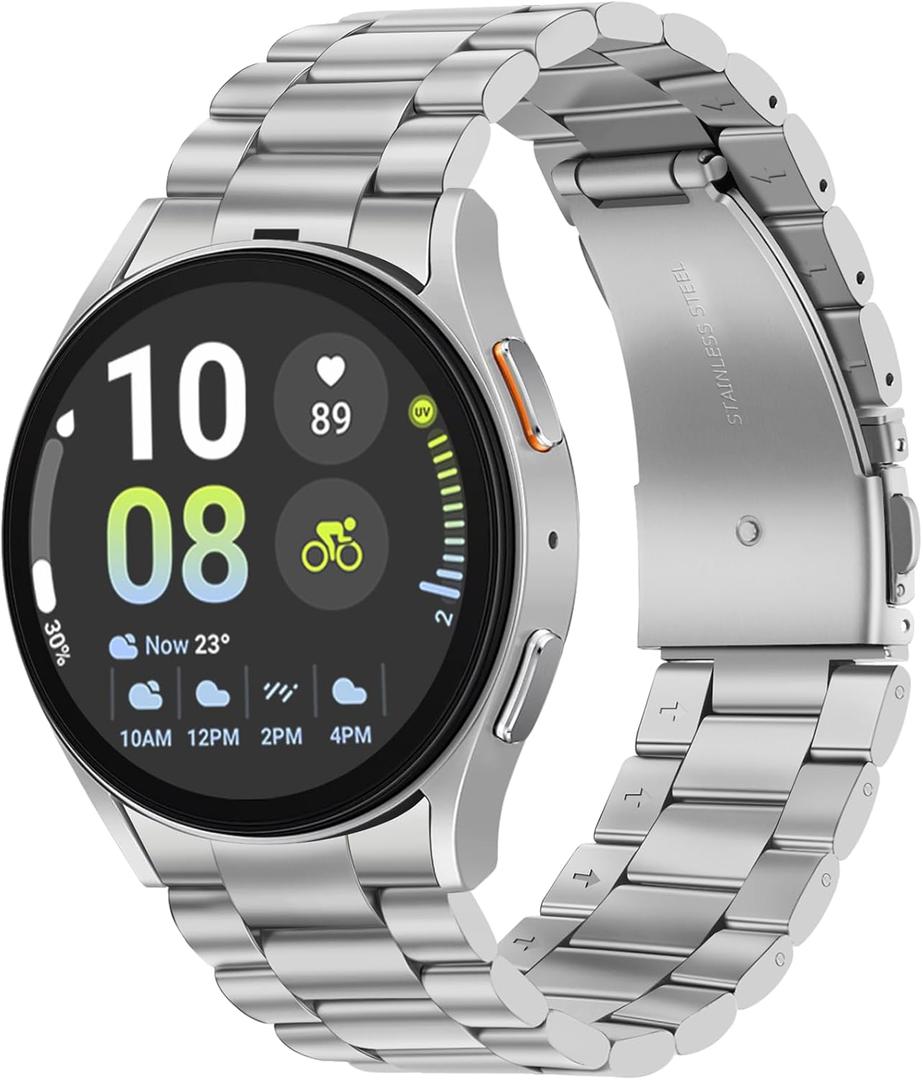 Tasikar No Gap Bands Compatible with Samsung Galaxy Watch Band 7/6/5/4/FE 44mm 40mm/6 Classic Band 47mm 43mm/5 Pro 45mm/4 Classic 46mm 42mm, 20mm Metal Strap for Men Women, Silver