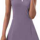 Tennis Dress for Women, Tennis Golf Dresses with Built in Shorts and Pockets for Sleeveless Workout Athletic Dresses (Medium, Gray Purple)