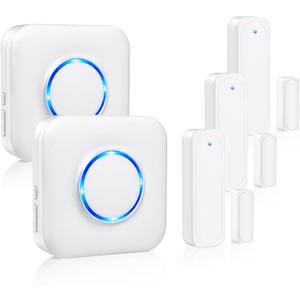 Door Chime, Satisure Door Sensor Chime When Door Opens, Door Entry Alarm for Business/Home/Office/Store with 600 FT Range 58 Chimes 5 Volume Levels LED Indicator (2 Receivers & 3 Sensors) (White)