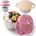 2 Pack Snack Containers for Toddlers, Stainless Steel Toddler Snack Cups with Silicone Food Catcher & Lids,Snack Cups for toddlers Spill Proof (Matte Pink, Matte Off White)
