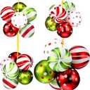 Syhood 4 Sets 24 Pcs Red and Green Christmas Ornaments Ball Pre-Strung Plastic Xmas Tree Decorations Shatterproof Red White and Green 2.36'' Christmas Balls Ornaments for Hanging Holiday (Cute)