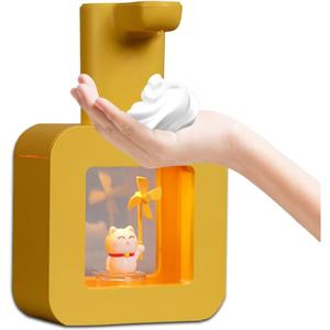 Kids Automatic Foam Dispenser - Lovely Soap Dispenser for School Bathroom Kitchen Office, Waterproof USB Rechargeable Hand-Free 13.5oz, Children Birthday Gift, Yellow Cat
