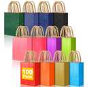 100 PCS Mini Gift Bags with Handles, 4.73"x2.36"x6.11" Party Favor Bags, 12 Colored Goodie Bags for Birthday Party, Kraft Paper Gift Bags Bulk for Wedding, Baby Shower, Celebrations, Party Supplies