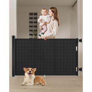 Miumoon 71 inch Retractable Baby Gates 34 inch Tall, Retractable Gate with Reinforced Strip Design to Prevent Crawling Through, 6 FT Retractable Dog Gate for Stairs, Doorways, Hallways, Indoor/Outdoor, Black