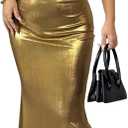 SHENHE Women's Sexy Open Back Shiny Metallic Maxi Dress Cowl Neck Bow Bodycon Cocktail Party Dress (Gold), S