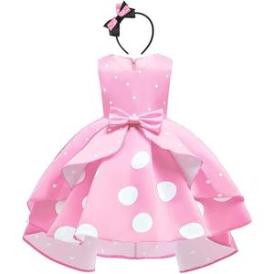 IWEMEK Girls Polka Dot Halloween Christmas Princess Party Cosplay Pageant Fancy Costume Tutu Birthday Dress up+Ears Headband Size 130