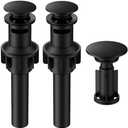 Bathroom Sink Drain with Overflow, Universal Bathroom Sink Stopper for Bathroom Vanity Vessel Sink, Rapid Draining Plastic Pop-up Sink Drain with Hair Catcher Anti-Clog Strainer, 2 Pack, Matte Black