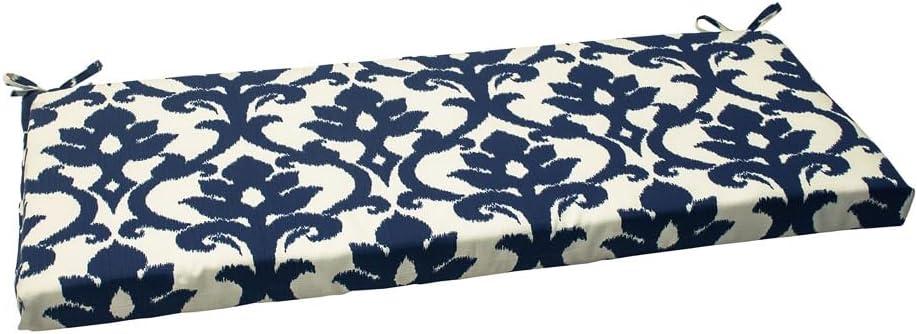 Pillow Perfect Damask Indoor/Outdoor Sofa Setee Bench Swing Cushion with Ties Weather, and Fade Resistant, 18" x 45", Blue Basalto Navy