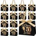 Clysee 25 Pcs Mini Birthday Gift Bags with Handles Black and Gold Party Favor Bags Bulk for Birthday Wedding Anniversary Supplies Decorations, 5.51 x 2.36 x 4.72 Inches (Cheers to 50)