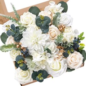 Serwalin Artificial White Flowers Fake Foam Silk Flowers Wedding Cake Flowers for Wedding Decor Centerpieces Bouquets Arrangements Party Baby Shower (1 Box, A Secret Garden)