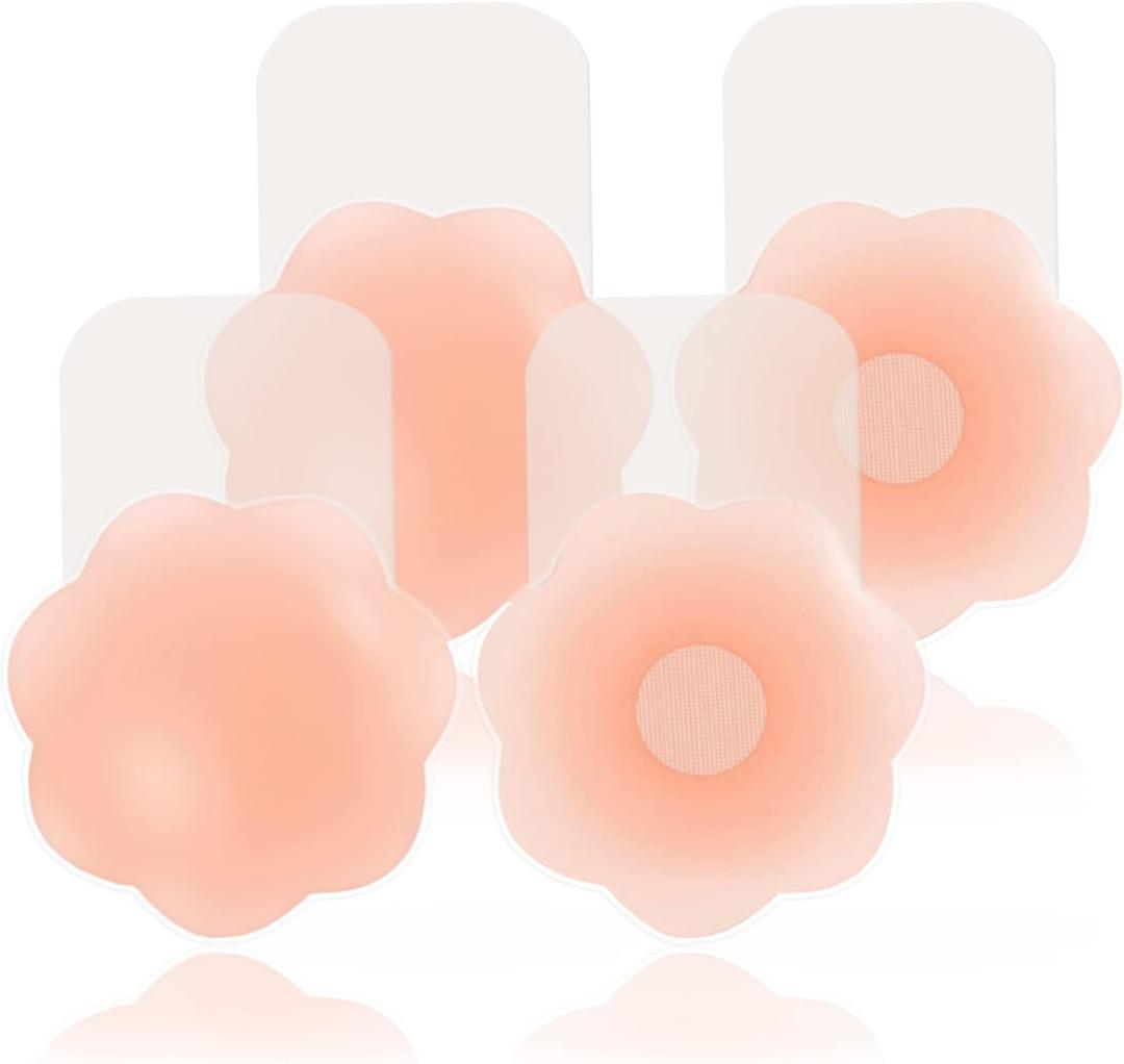 Sticky Bra for Breast Lift - Invisible Silicone Adhesive Pasties, Nipple Covers, Petals, Stick-on (2 Pair Nude)