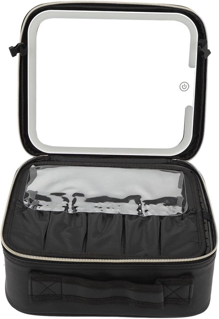 Focket Travel Makeup Bag with LED Mirror, Waterproof Cosmetic Bag with 3 Color Adjustable Brightness USB Vanity Case for Makeup Artists Cosmetic Organizer