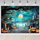 Mocsicka 8x6ft Halloween Photography Backdrop Scary Night Cemetery Background Graveyard Full Moon Horrible Scary Pumpkin Nightmare Party Hallowmas Decor Photobooth Props