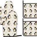 Cute Penguin Oven Mitts and Pot Holders Set,Kitchen Decor Heat Resistant Non Slip Hot Pads and Oven Mitt for Chef Cooking Baking BBQ Mom Girl Gifts(4 Piece Set)