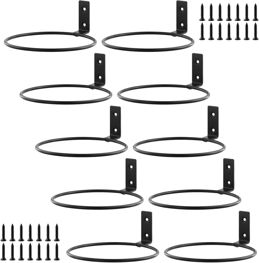 10PCS 6 Inch Flower Pot Holder Ring, Black Plant Pot Holder Ring, Wall Mount Plant Holder Ring for Plant Pots Indoor Outdoor