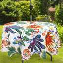 Outdoor Tablecloth with Umbrella Hole for Round Table, Waterproof Flowers Patio Table Cloth with Zipper - 60 x 60 inches