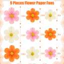 Pink and Orange Party Decorations Paper Flowers Decorations for Wall Classroom Paper Fans Floral Backdrop Flower Wall Decor Pack of 9 Pink Orange