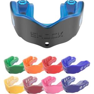 Shock Doctor Mouth Guard Sports, Hockey, Lacrosse, Baseball, Wrestling Moutguard, Gel Max Heavy Duty Protection & Custom Fit, Football Mouth Guard with Strap, Adult & Youth Mouthguard (Blue/Black)