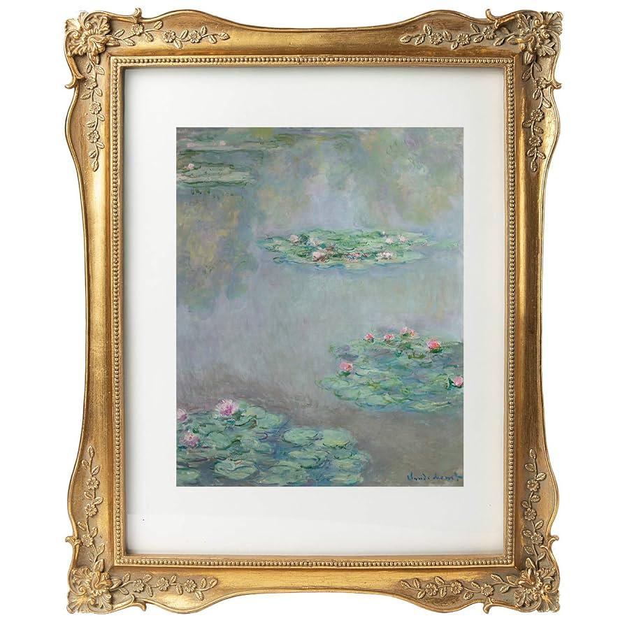 ASOWIN 11 x 14 Antique Picture Frame with Corner Flower Decor for 11 x 14 or 8 x 10 Photos with White Mat,Wall Gallery Decor,Vintage Gold