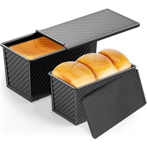 2 Pack Pullman Loaf Pan with Lid, 13x4 & 9x4 inch (2.2 lb & 1 lb Dough Capacity), Non-Stick Sandwich Bread Loaf Pan for Homemade Baking Bread