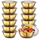 Nuogo 12 Pack 8.27 inches Gold Mixing Bowls with Airtight Lids Gold Serving Bowl Metal Salad Fruit Bowls Stainless Steel Soup Bowls Kitchen Accessories for Lunch Snack