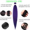 Pre Stretched Braiding Hair Extensions Purple 26 Inch 2Packs Synthetic Long Braiding Hair for Women Stage Party Halloween Costume Cosplay(26 Inch, Purple)