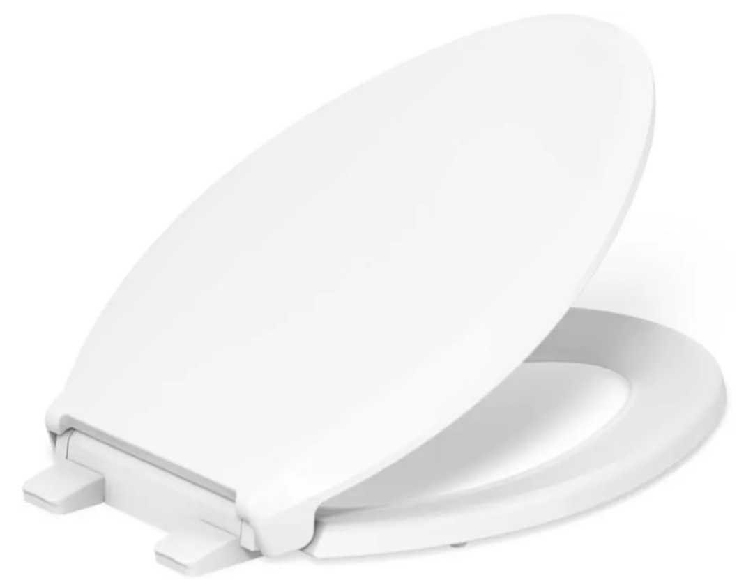 KOHLER 4636-RL-0 Cachet ReadyLatch Elongated Toilet Seat, Quiet-Close Lid, Contoured Seat, Grip-Tight Bumpers and Installation Hardware, White, 18.04"L x 14.18"W