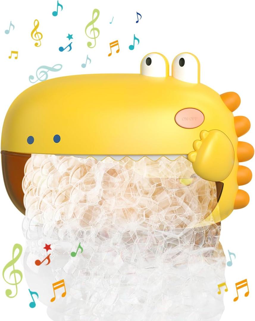 Lehoo Castle Baby Bath Toys, Dinosaur Bath Bubble Machine, Bath Toys for Kids Ages 1-3, Automatic Bathtub Toys Bubble Maker Gifts for Boys Girls, Yellow