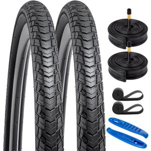 YUNSCM 2-PCS 700C Road Bike Tires 700x38C/40-622 and 700C Bike Tubes Schrader Valve with 2 Rim Strips Compatible with 700x36C 700x37C 700 x 38C 700x39C 700x40C Bike Bicycle Tires and Tubes (Y-1128)