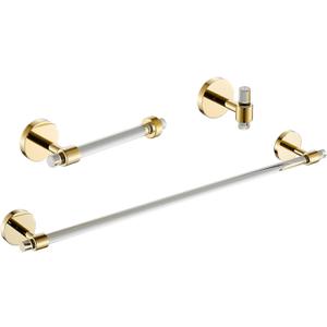 Bathroom Accessories Set Acrylic Gold - Towel Bar Rack Toilet Paper Holder Towel Hook - Wall Mounted Bathroom Hardware Set 3 Pieces SHUNLI