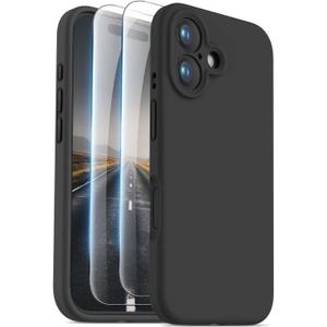 OTOFLY Compatible with iPhone 16 Case, Compatible with MagSafe, Shockproof Magnetic Silicone Case for iPhone 16,[Military Grade Protection] [2 Pack Screen Protectors], Black
