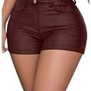 Verdusa Women's Y2K Double Button PU Leather Skinny Shorts Rave High Waisted Micro Shorts with Pockets Burgundy Medium